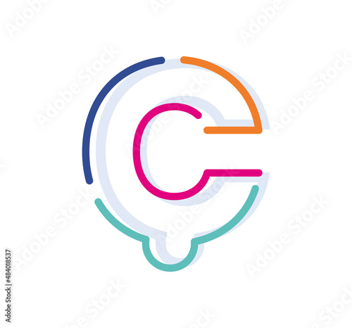 Abstract Letter Ç Line Colorful linear logotype. modern letter lines with new pop art colors. Font alphabet template. Logo set thin line clean style. The Latin alphabet.