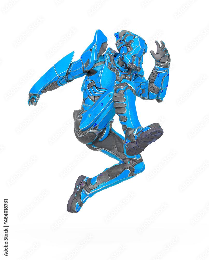 man in an armored nano tech suit is jumping in action man in an armored nano tech suit is jumping in action