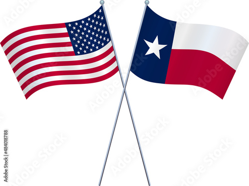 Flags of the United States and the State of Texas together - Vector Illustration