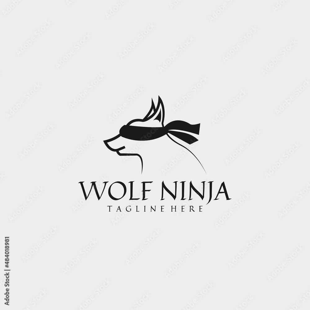 Naklejka premium Wolf ninja logo design. Wolf logo template using blindfold. Vector Illustration