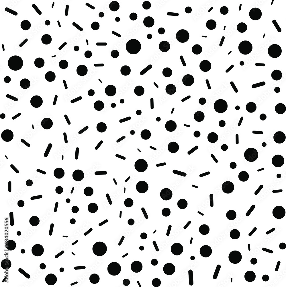 Black polka dots random and lines pattern background. Grunge texture. Vector illustration.