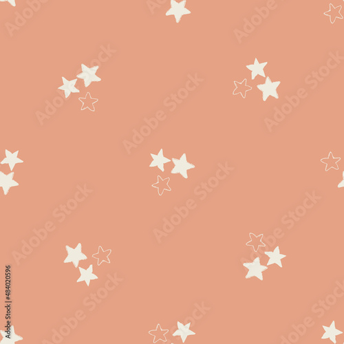 Gender neutral sleepy star seamless vector background. Simple whimsical romantic 2 tone pattern. Kids nursery wallpaper or scandi all over print. 