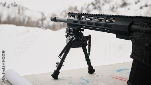 American AR-15 rifle on bipod photo