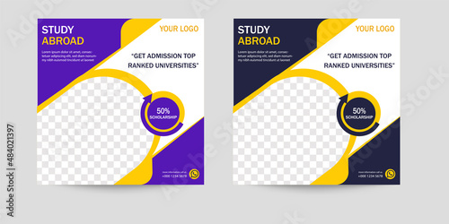 Study abroad social media post. Education instagram and facebook banner square flyer template