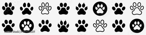 Dog paw print set. Paw icon collection. Animal paw print symbol. Vector illustration