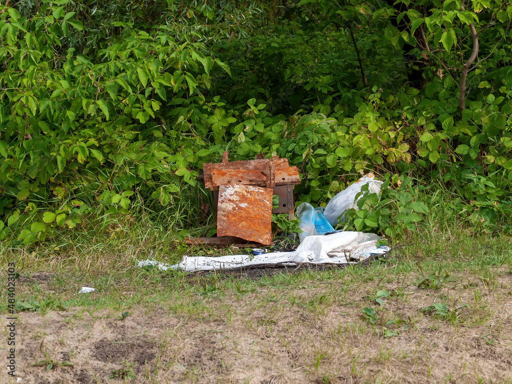 Fototapeta premium rusty barbecue on the river bank