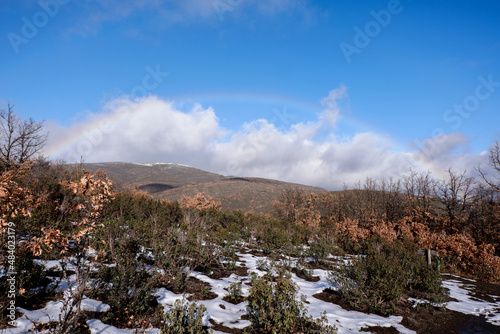 Route through the Natural Park Hayedo de Tejera Negra by the river and oaks in winter. Natura 2000. Spain