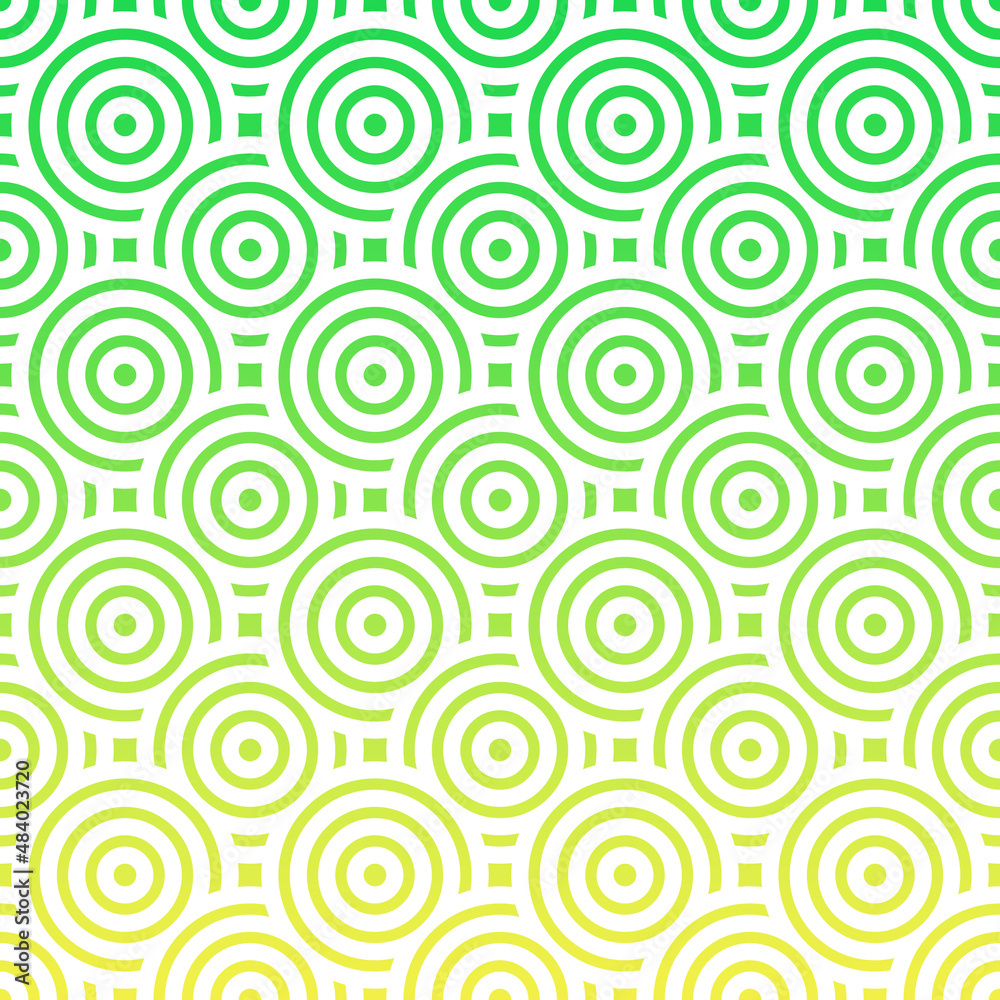 Abstract green and yellow overlapping circles, ethnic pattern background. 