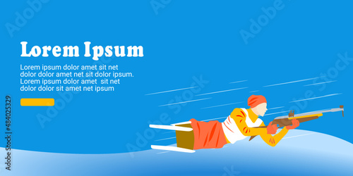 UI design illustration with a faceless disabled woman on a sled. Disabled Sports. Shooting. Biathlon