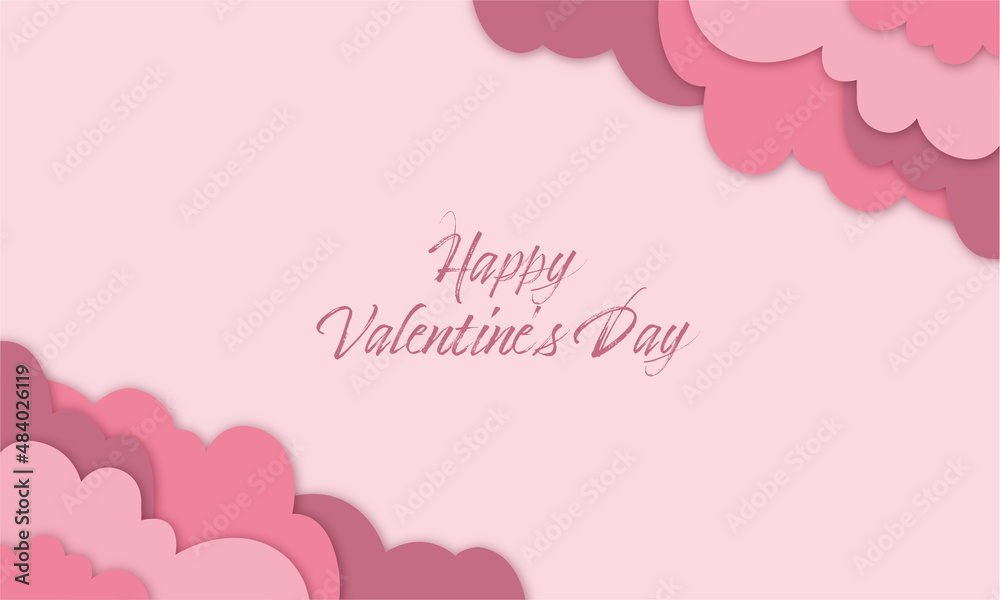 Happy Valentine's Day - Hintergrund in Papierschnitt, Wolken und Herzen hängen von der Decke. Pink Banner, Freisteller. Valentinstag, Muttertag