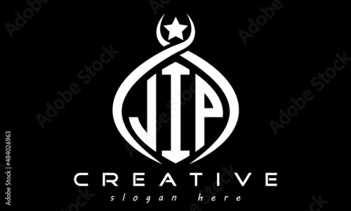 JIP three letters monogram curved oval initial logo design, geometric minimalist modern business shape creative logo, vector template
