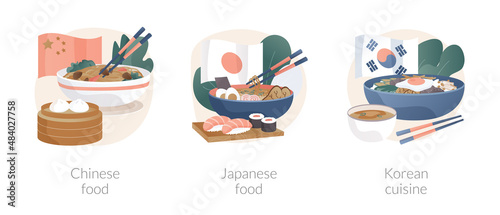 Asian food abstract concept vector illustrations.