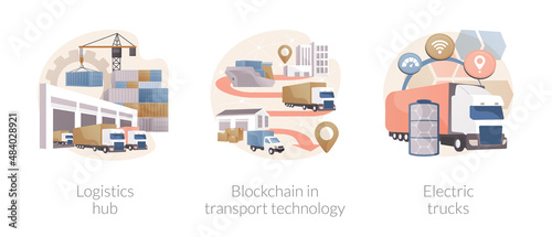 Global logistics center abstract concept vector illustrations.