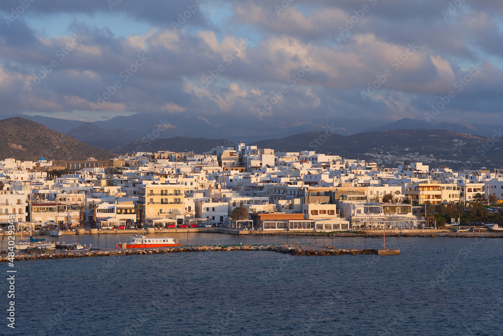 Panoramic view of the harbor of Naxos island, Cyclades, Greece
