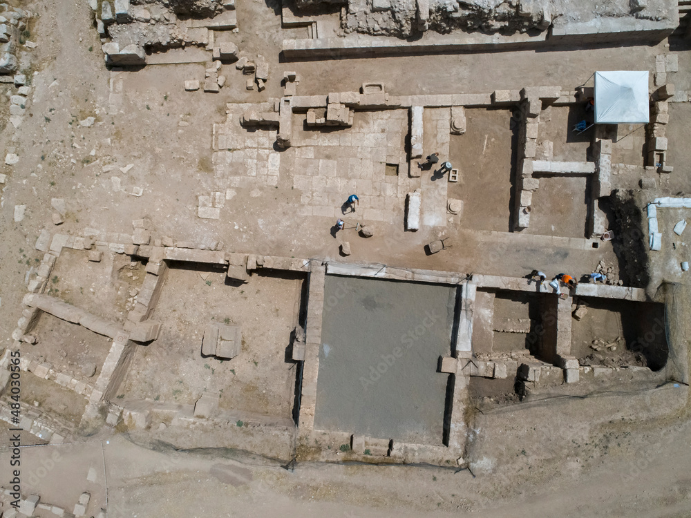 Excavations in the area of ​​the ancient city. Archaeological excavation background. historical. top view