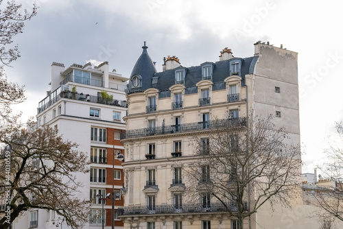 Paris, ancient and modern buildings, typical facades in the 11th arrondissement
