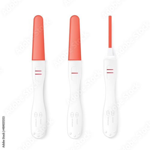 Pregnancy ovulation fast home test set realistic vector illustration isolated.