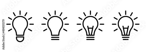 Light bulbs icons set. Light bulb black vector icons isolated on white background. Vector clipart.