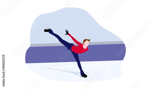 UI design of abstract man skating on ice on an abstract blue background, male Figure Skaters
