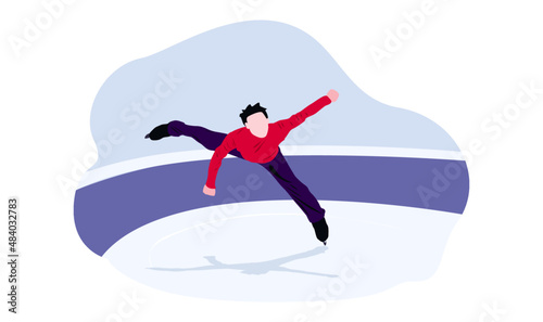 UI design of abstract man skating on ice on an abstract blue background, male Figure Skaters