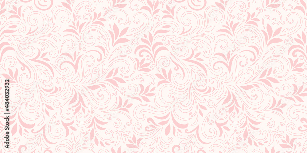 Elegant seamless pattern with leaves and curls. Luxury floral background. Vector illustration. Elegant seamless pattern with leaves and curls. Luxury floral background. Vector illustration.