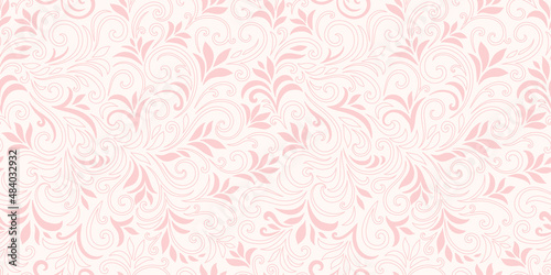 Elegant seamless pattern with leaves and curls. Luxury floral background. Vector illustration.