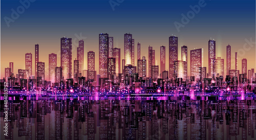 City background with architecture, skyscrapers, megapolis, buildings, downtown.