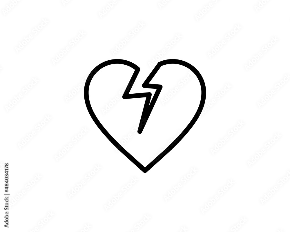 Broken heart icon. Divorce sign. End of love symbol. Linear outline icon on white background. Vector Broken heart icon. Divorce sign. End of love symbol. Linear outline icon on white background. Vector