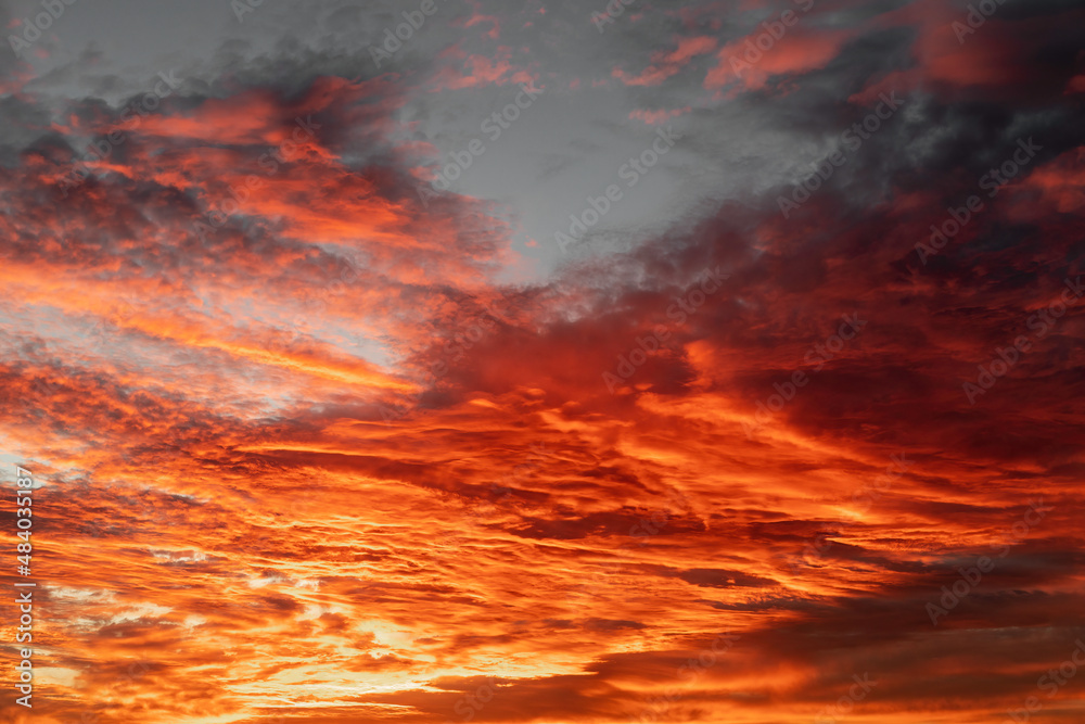 Red sky with white clouds perfect for sky replacement Stock Photo