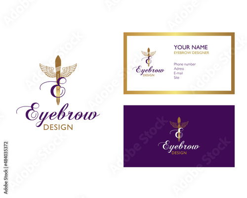 eyebrow design logo clamp logo design gold golden purple wings sword premium