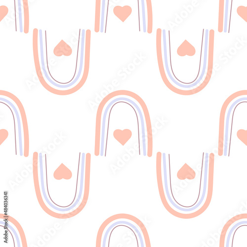 Seamless gentle children's rainbow pattern. Lovely modern decor in pastel colors. Perfect for printing on fabrics, phobos, wrapping paper, wallpaper in the nursery.