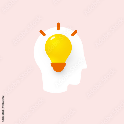 3D Light bulb in human head silhouette, idea for brainstorming graphic, busines infographic design element, isolated vector illustration.