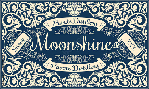 Moonshine monochrome retro decorative ornate label design