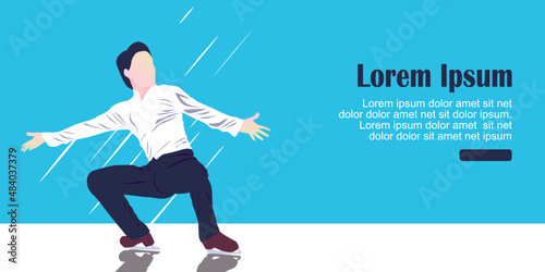 UI design of abstract man skating on ice on an abstract blue background, male Figure Skaters