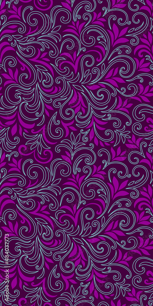 Elegant seamless pattern with leaves and curls. Luxury floral background. Vector illustration. Elegant seamless pattern with leaves and curls. Luxury floral background. Vector illustration.