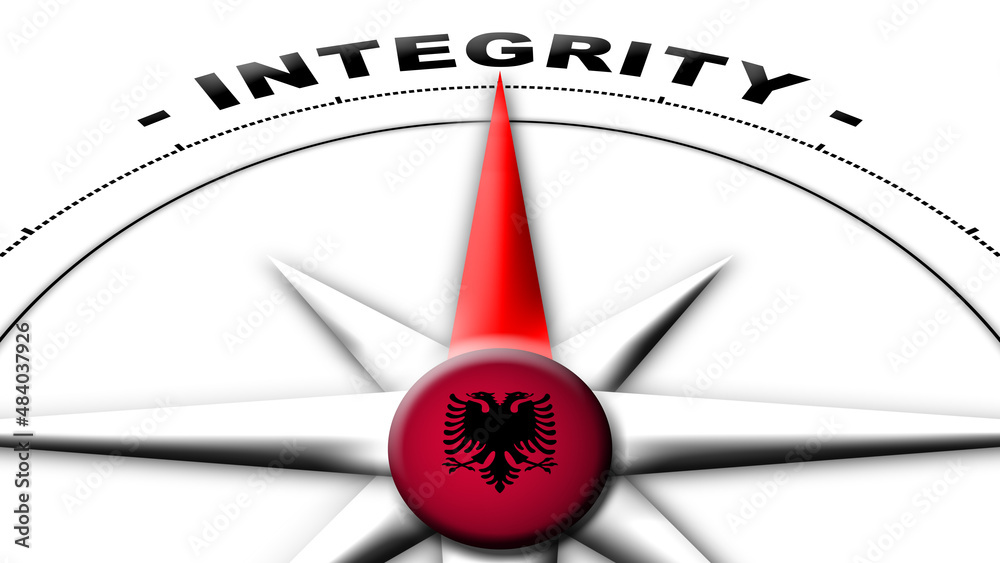Albania Globe Sphere Flag and Compass Concept Integrity Titles – 3D Illustration Albania Globe Sphere Flag and Compass Concept Integrity Titles – 3D Illustration