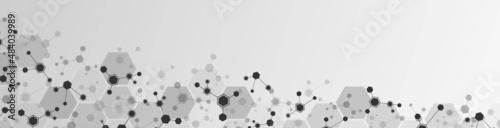 Vector halftone background frame. Pattern of hexagons, cells connected by lines. Plexus of molecules. Chemical science. Network technology. Mobile cells. Poster social networks, websites, medicine