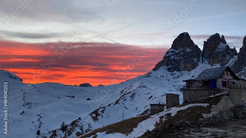 Passo Sella  incredible sunset in winter  Dolomiti