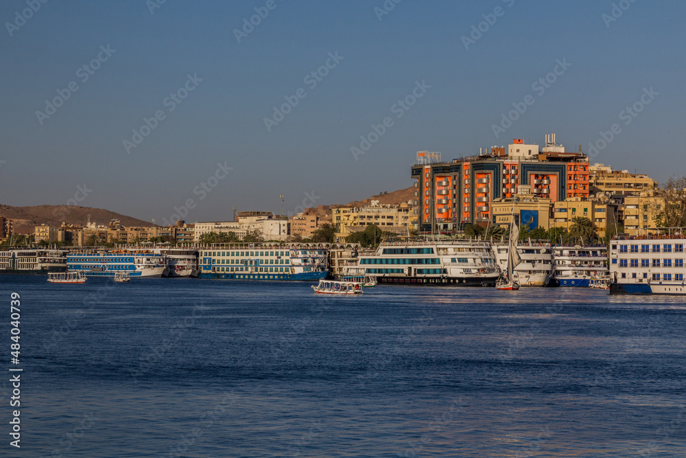 Cruise ships at the river Nile in Aswan, Egypt