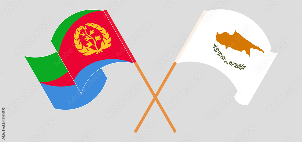 Crossed and waving flags of Eritrea and Cyprus Crossed and waving flags of Eritrea and Cyprus