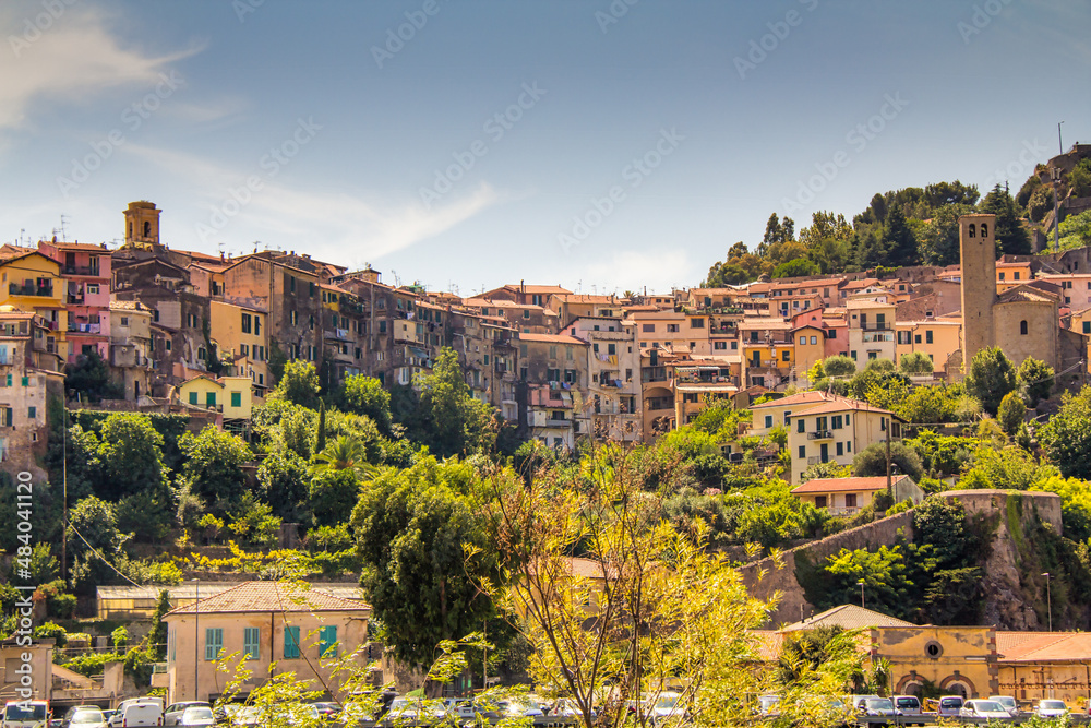Fototapeta premium Beautiful view of the old town of Ventimiglia Alta in Italy, Liguria. Ligurian Riviera, Province of Imperia