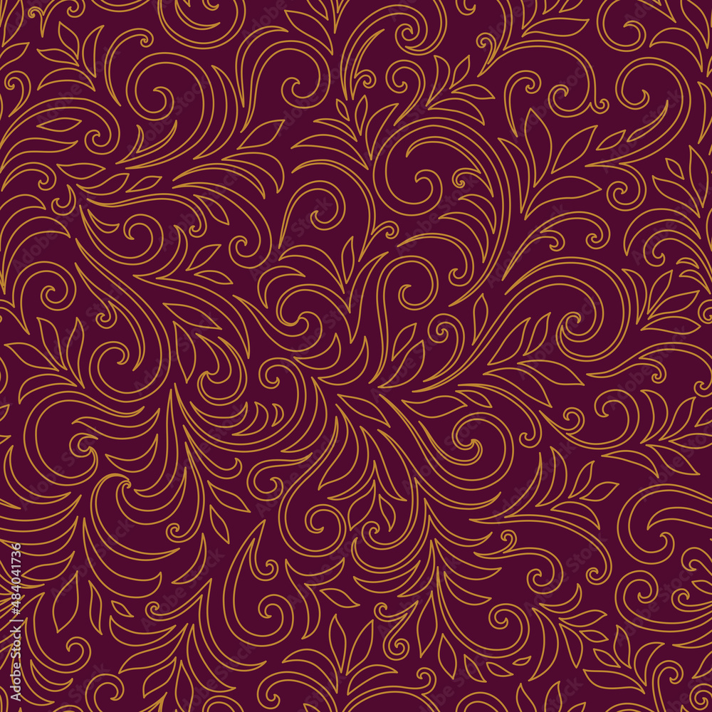 Elegant seamless pattern with leaves and curls. Luxury floral background. Vector illustration. Elegant seamless pattern with leaves and curls. Luxury floral background. Vector illustration.