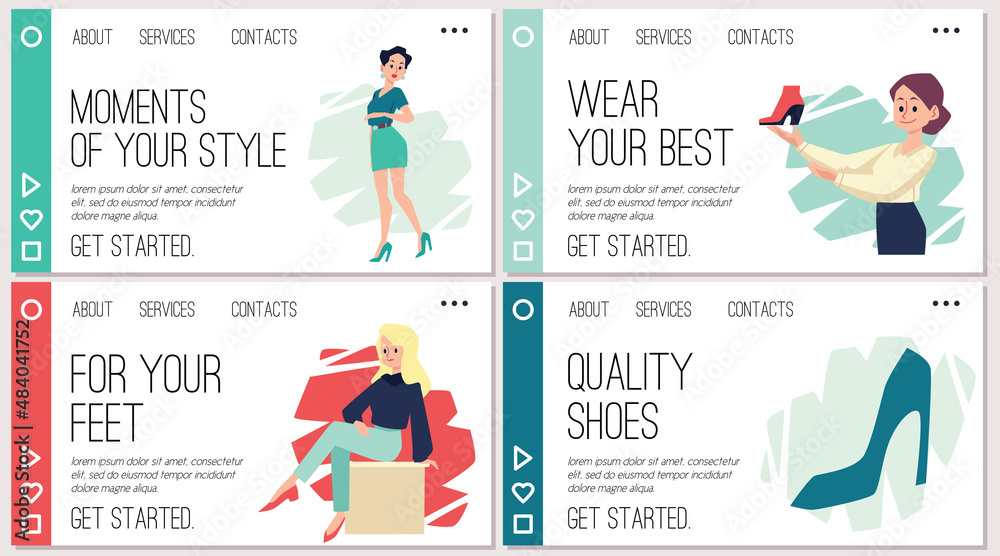 Set of landing pages for Footwear online store app Set of landing pages for Footwear online store app