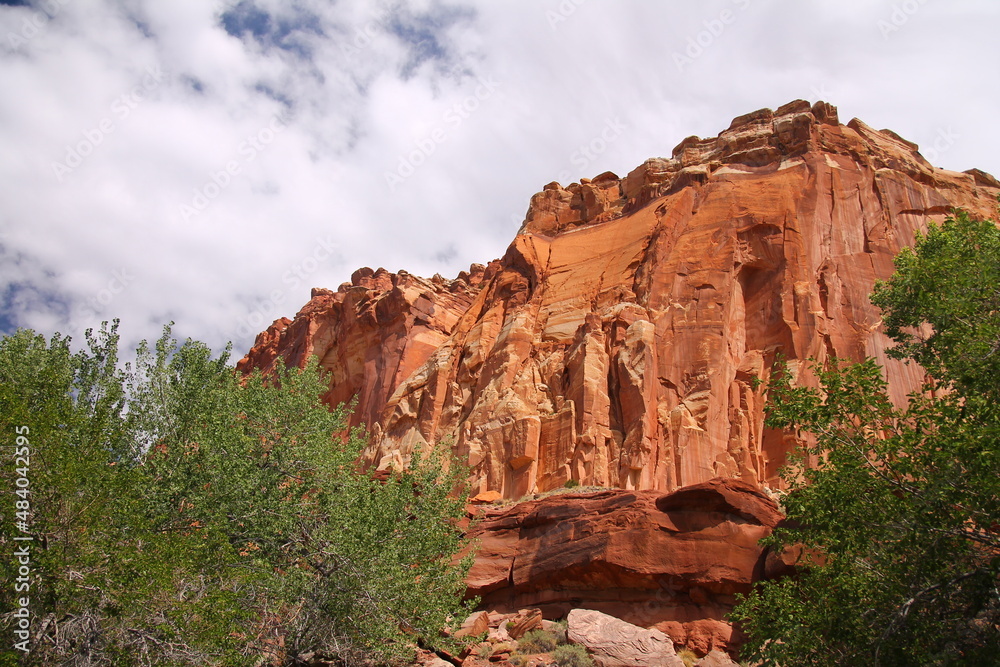 One of the big red cliffs in Fruita in Capitol Reef park