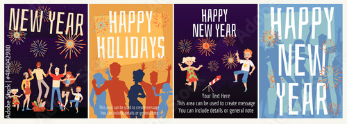 Posters or banners bundle for New Year and Christmas flat vector illustration.