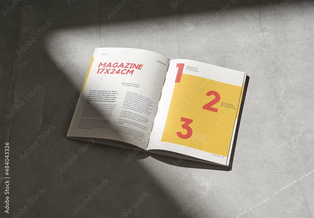 Open Magazine or Book Mockup Hard Light Stock Template | Adobe Stock
