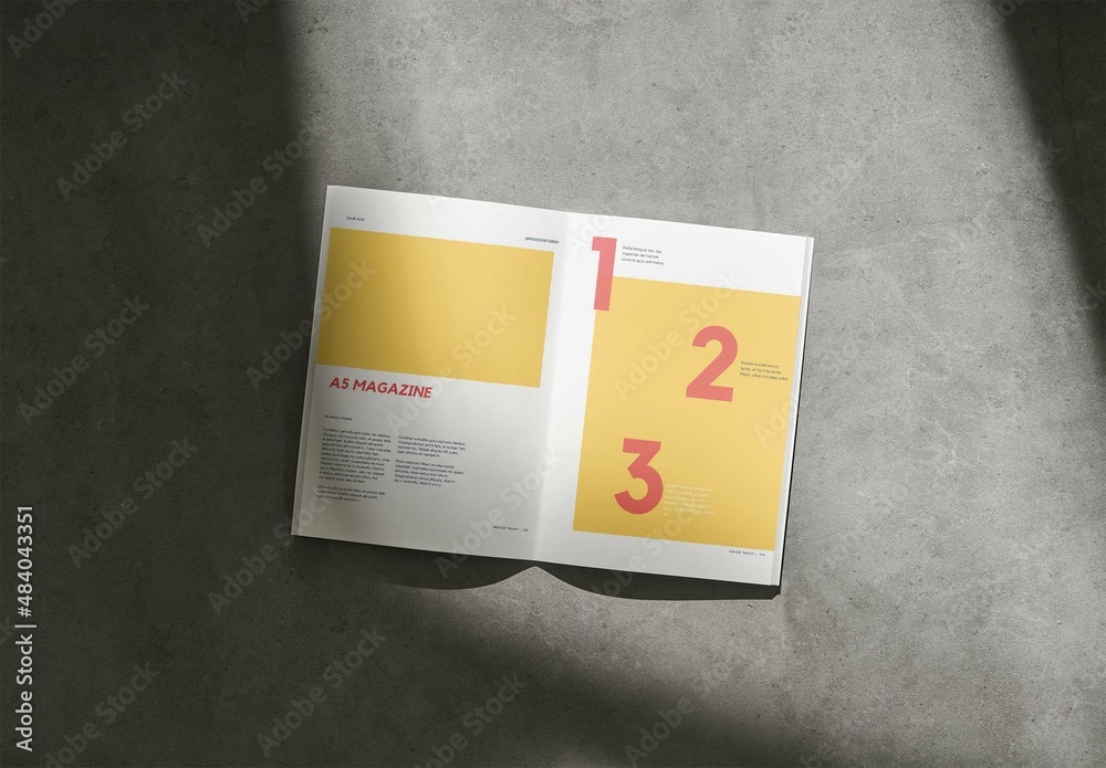 Top View of Open Double Page A5 Magazine Mockup Stock Template | Adobe ...