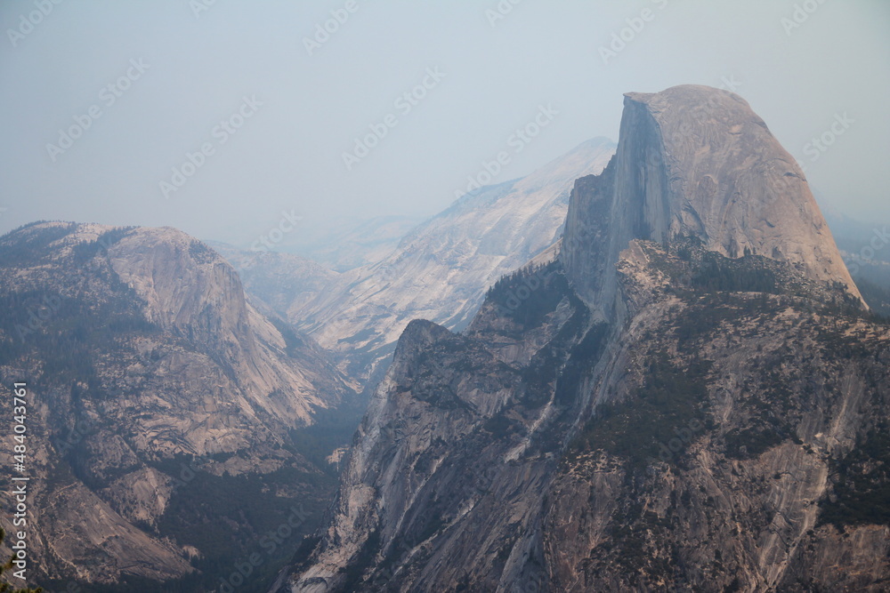 The Yosemite National Park Half Dome with the ash of the 2017 wild fire