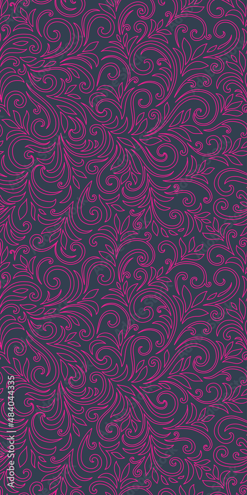 Elegant seamless pattern with leaves and curls. Luxury floral background. Vector illustration. Elegant seamless pattern with leaves and curls. Luxury floral background. Vector illustration.