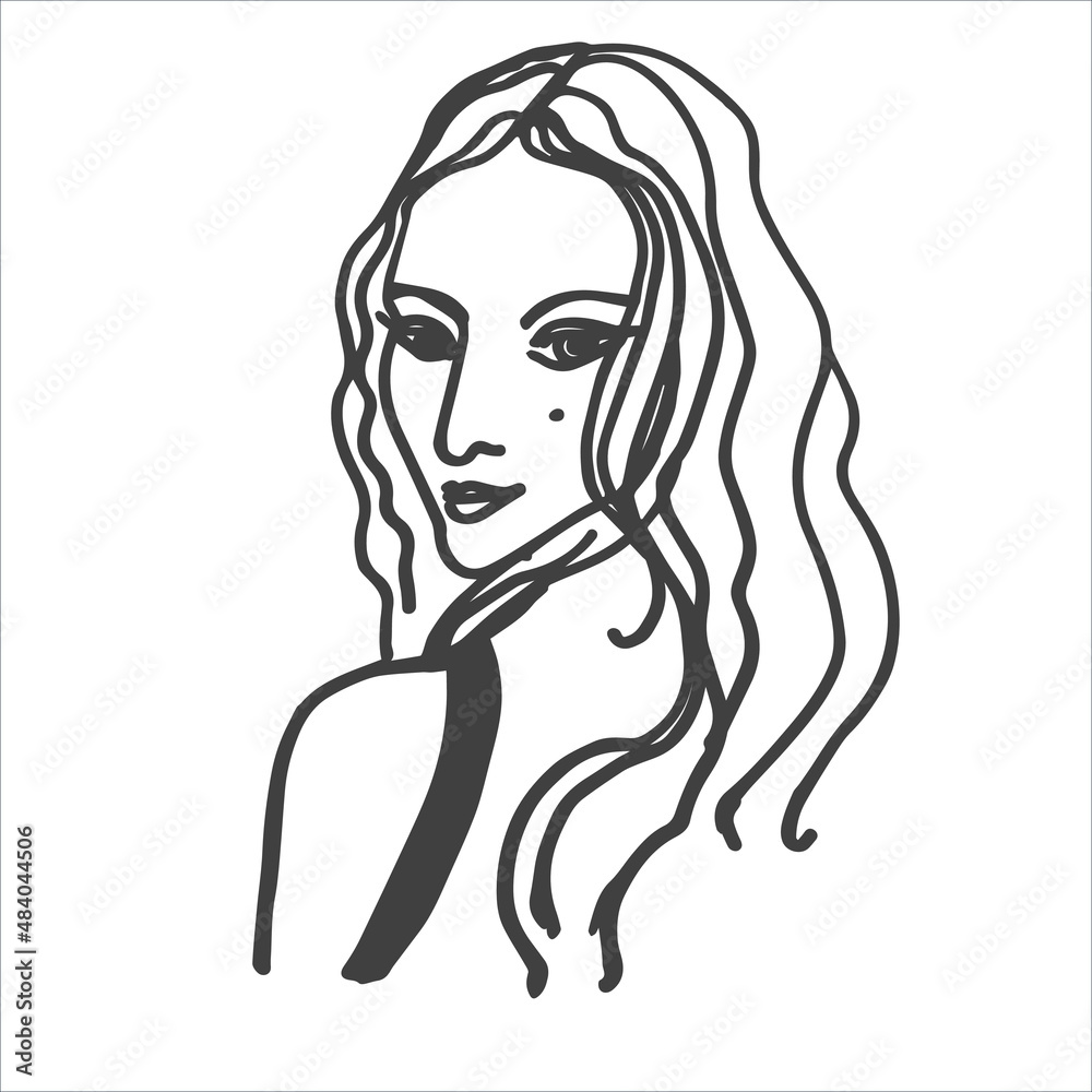 hand drawn girl's face. The image is isolated on a white background. Vector graphics hand drawn girl's face. The image is isolated on a white background. Vector graphics